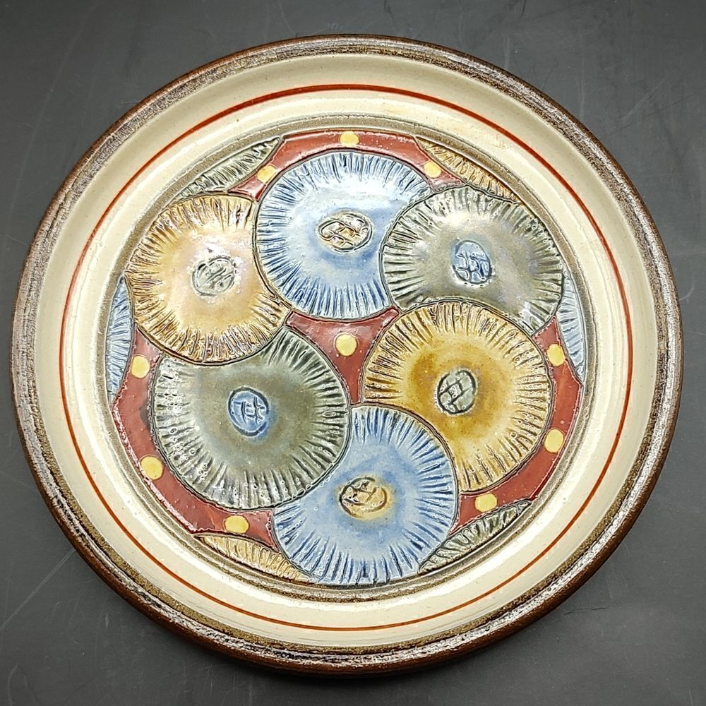 Art Pottery Colorful Dish  Artist Signed Gallery Wall Art Plate MCM